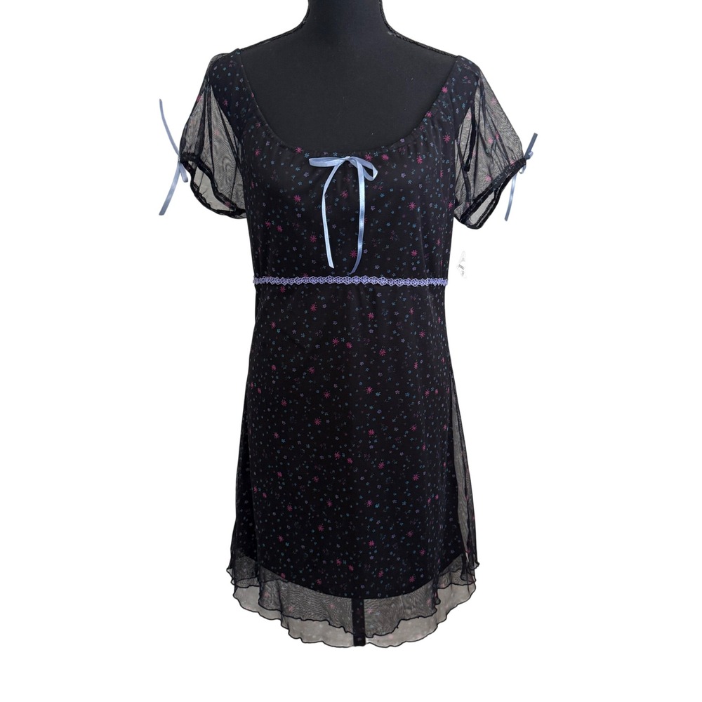 My Michelle Womens Black Floral Mesh Babydoll Dress 7 Whimsigoth Witchy